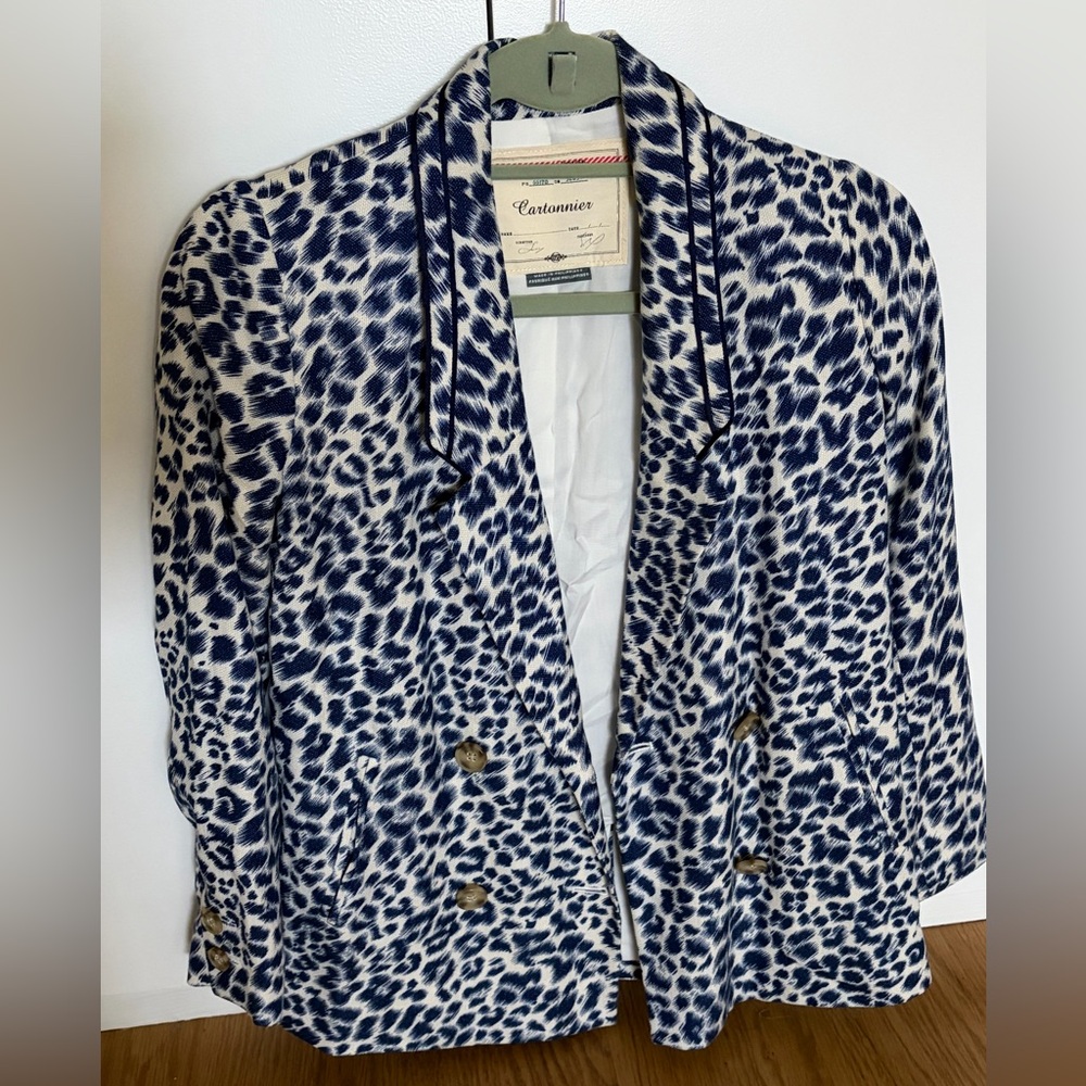 Anthropologie Navy and White Animal Print Blazer